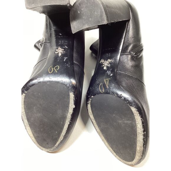 Prada Black Leather Ankle Boots Women’s Block Heel Booties Size EU 39 - Picture 13 of 16